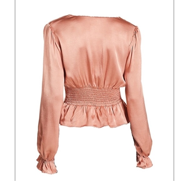 Saylor Pink Satin Long Sleeve Deep V Peplum Blouse Top size Medium - Picture 3 of 9